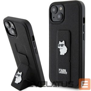 Tagakaaned Karl Lagerfeld  Karl Lagerfeld Gripstand Saffiano Choupette Pins Case for iPhone 15 Plus / 14 Plus - Black 