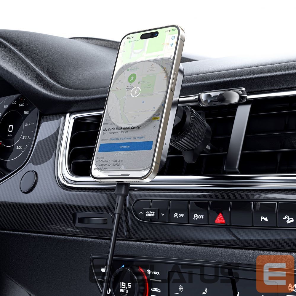 Adaptrid Acefast Acefast D18 car holder with MagSafe / Qi inductive charger + USB-A USB-C cable - black