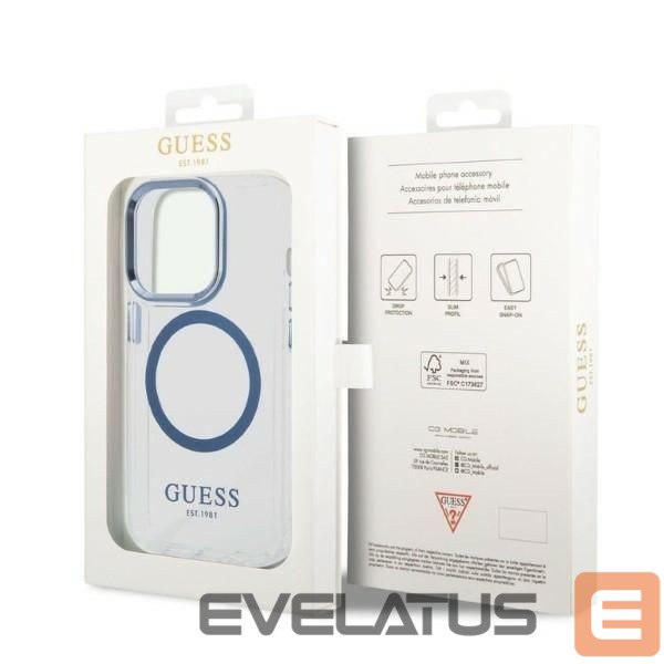 Tagakaaned Guess Guess Metal Outline MagSafe case for iPhone 14 Pro - blue