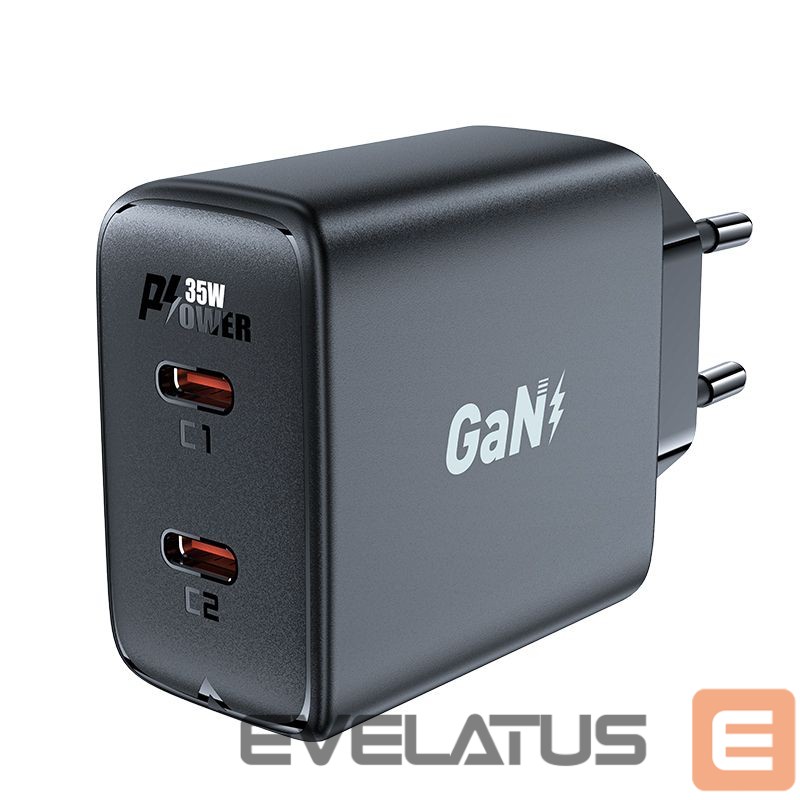 Adaptrid Acefast Fast charger GaN 35W PD 2x USB C Acefast A49 - black