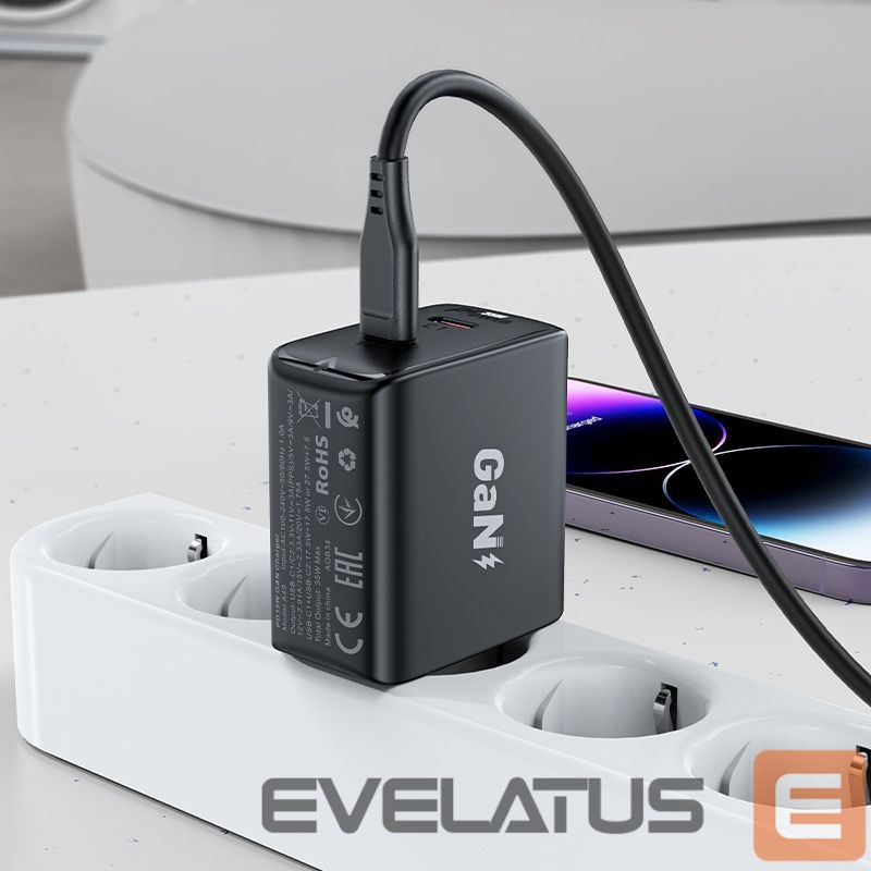 Adaptrid Acefast Fast charger GaN 35W PD 2x USB C Acefast A49 - black