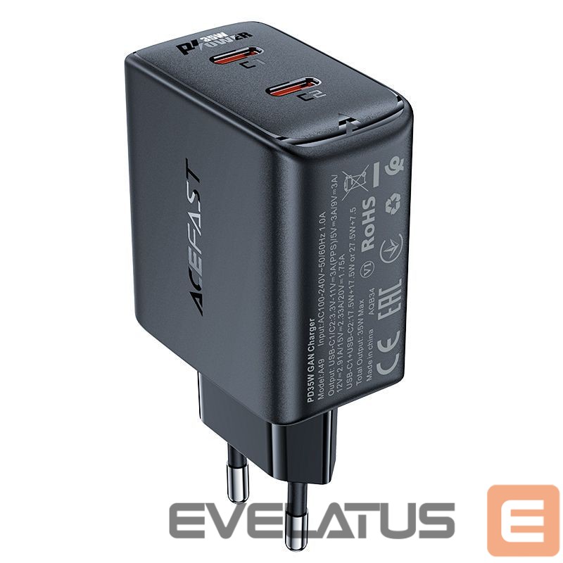 Adaptrid Acefast Fast charger GaN 35W PD 2x USB C Acefast A49 - black