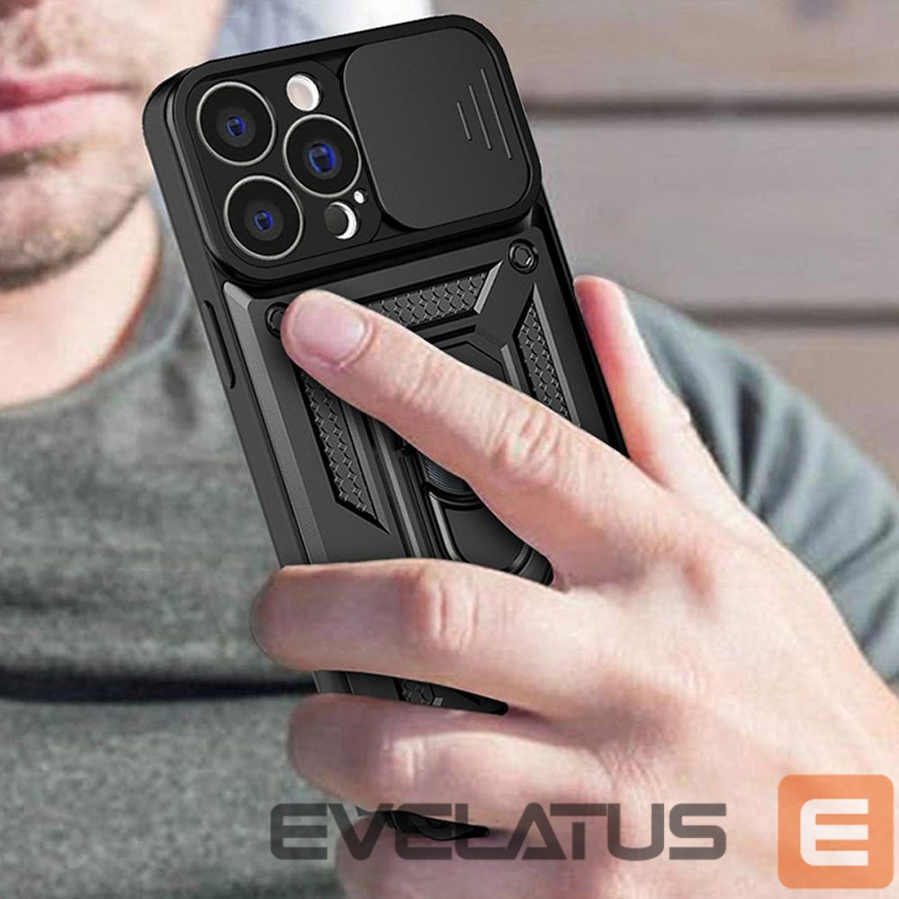 Tagakaaned Hurtel Hybrid Armor Camshield case for Realme 10 Pro armored case with camera cover black