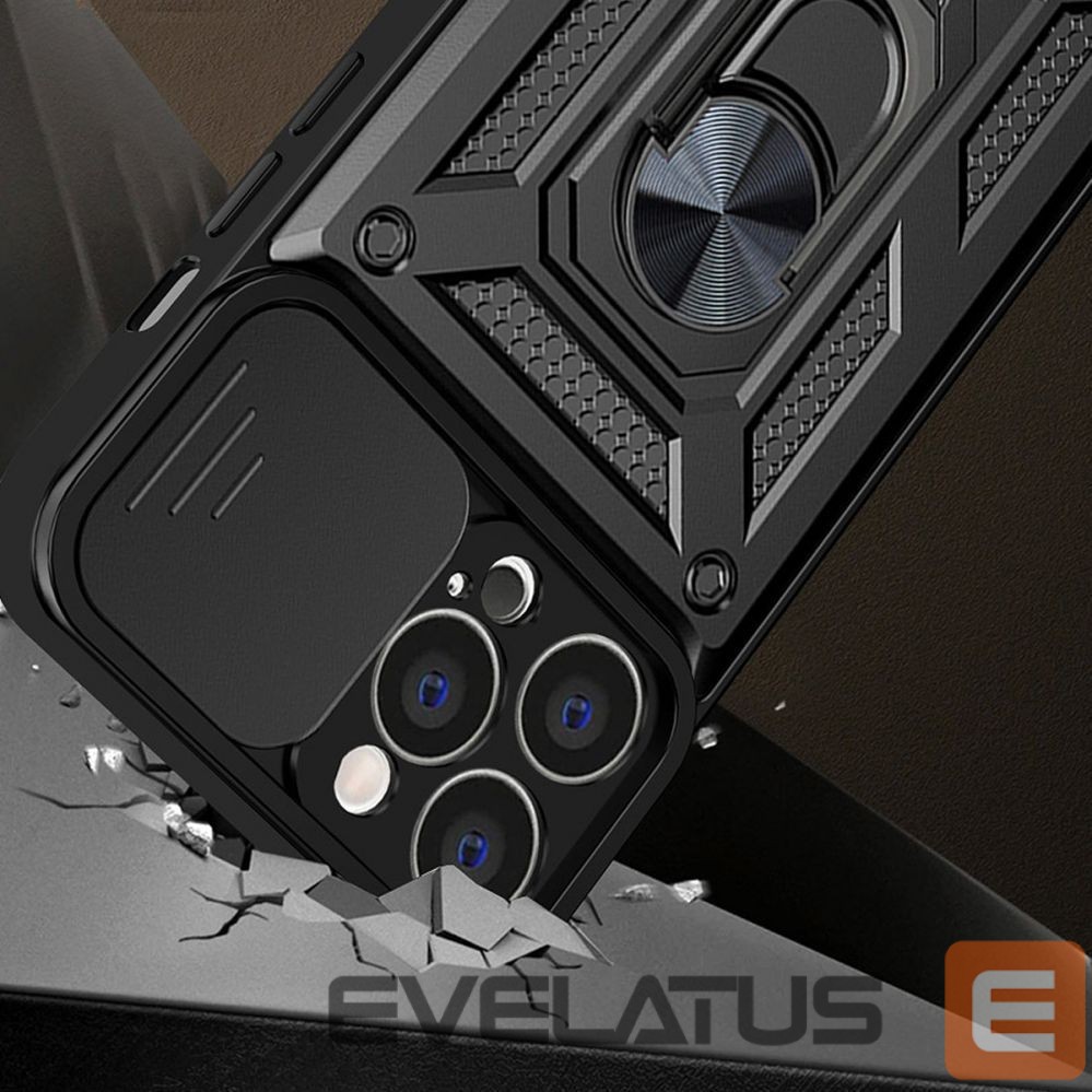 Tagakaaned Hurtel Hybrid Armor Camshield case for Realme 10 Pro armored case with camera cover black