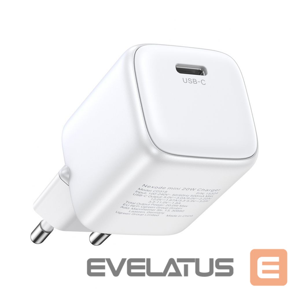 Adaptrid Ugreen Nexode mini CD318 15324 GaN 20W USB-C PD 3.0 / QC 4.0 network charger White