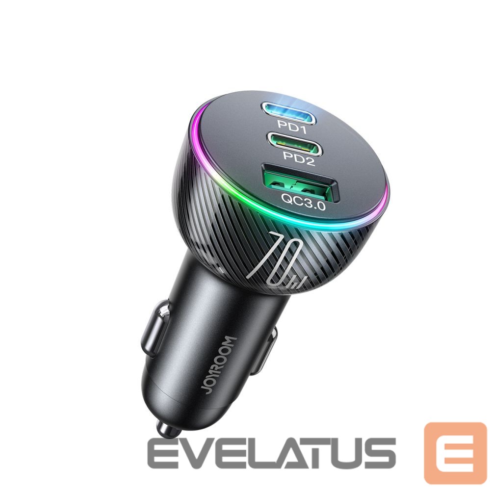 Adaptrid Joyroom Joyroom 70W car charger with 3 ports: USB, 2 x USB C black (JR-CL26)
