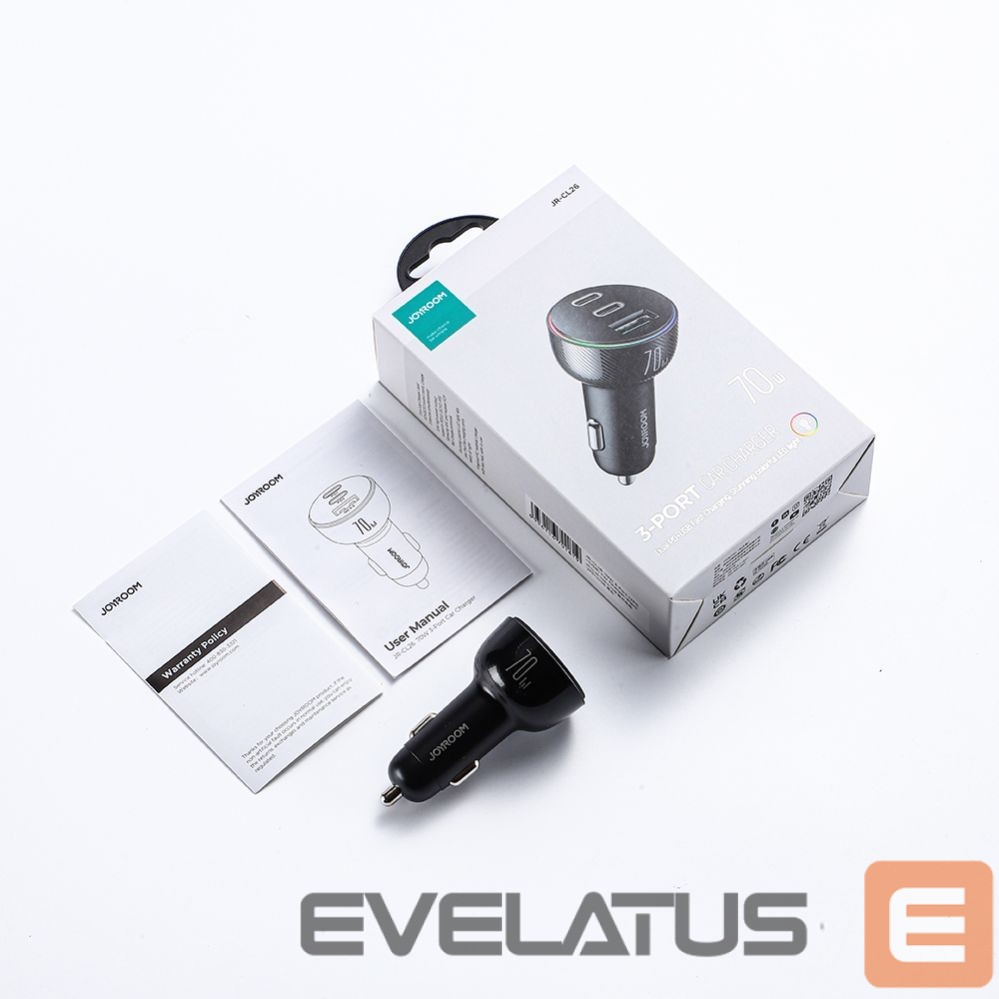 Adaptrid Joyroom Joyroom 70W car charger with 3 ports: USB, 2 x USB C black (JR-CL26)
