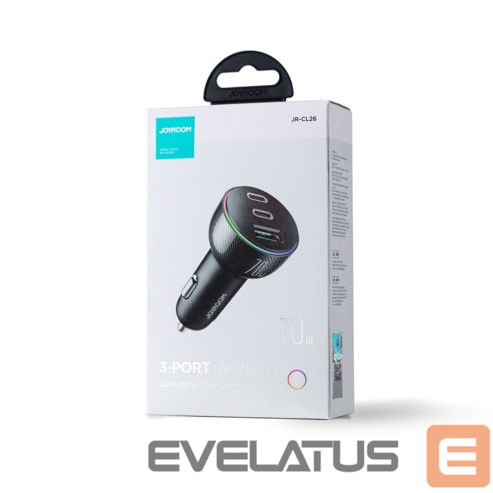 Adaptrid Joyroom Joyroom 70W car charger with 3 ports: USB, 2 x USB C black (JR-CL26)