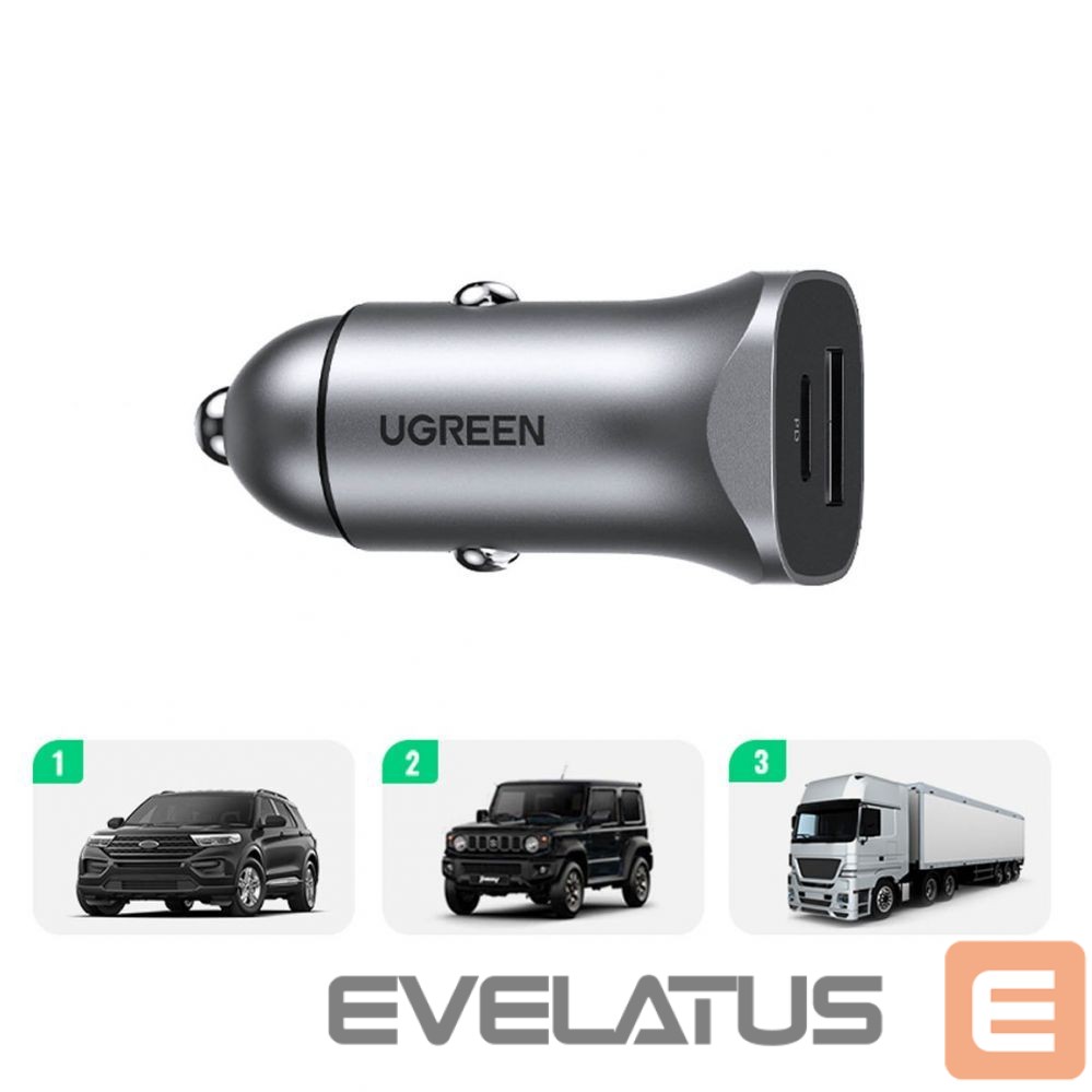 Autolaadijad Ugreen CD130 USB-A / USB-C 30W Car Charger Grey