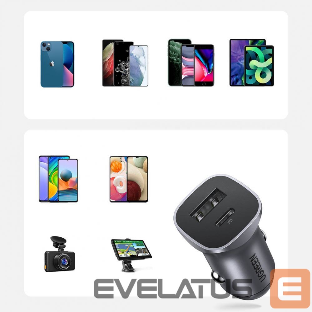 Autolaadijad Ugreen CD130 USB-A / USB-C 30W Car Charger Grey