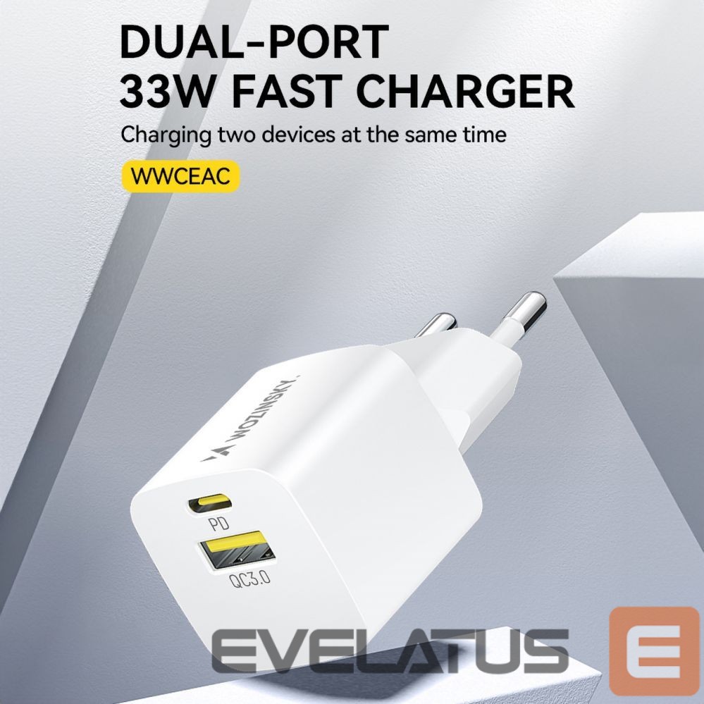 Adaptrid Wozinsky Wozinsky WWCEAC GaN USB-A USB-C 33W Wall Charger - White