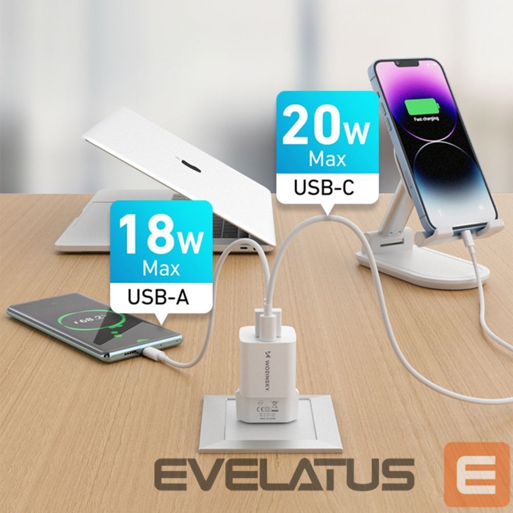Adaptrid Wozinsky Wozinsky WWCEAC GaN USB-A USB-C 33W Wall Charger - White