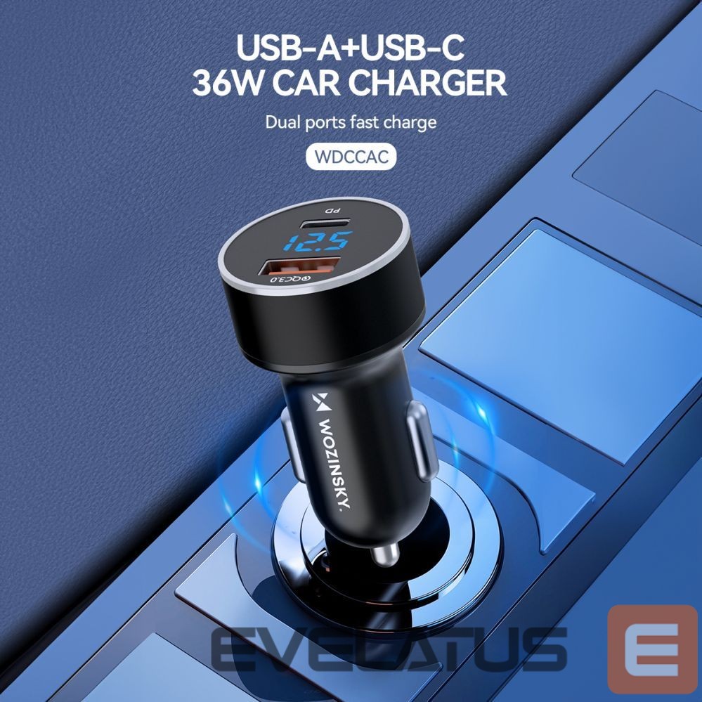 Adaptrid Wozinsky Wozinsky WDCCAC USB-C USB-A 36W Car Charger - Black