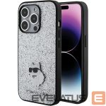 Tagakaaned Karl Lagerfeld  Karl Lagerfeld Fixed Glitter Choupette Logo Metal Pin Case for iPhone 15 Pro Max - Silver 