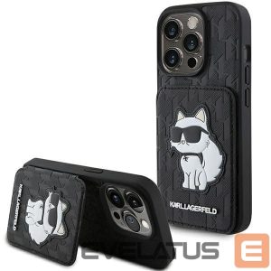 Tagakaaned Karl Lagerfeld  Karl Lagerfeld Saffiano Cardslots and Stand Monogram Choupette Case for iPhone 15 Pro Max - Black 