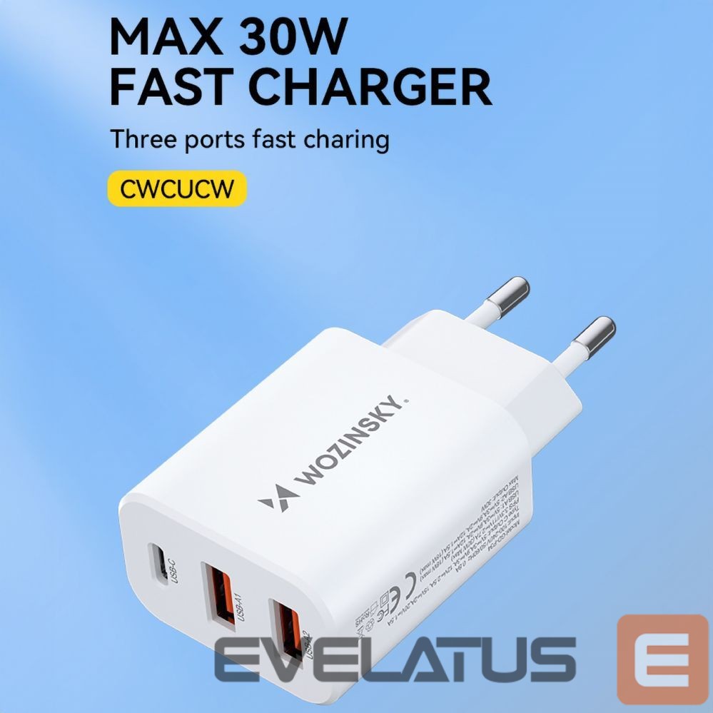 Adaptrid Wozinsky Wozinsky CWCUCW 30W USB-C / 2 x USB-A Wall Charger - White