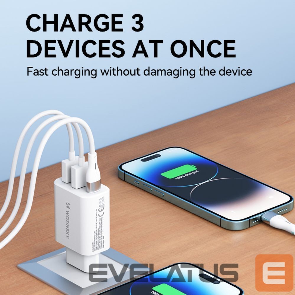 Adaptrid Wozinsky Wozinsky CWCUCW 30W USB-C / 2 x USB-A Wall Charger - White