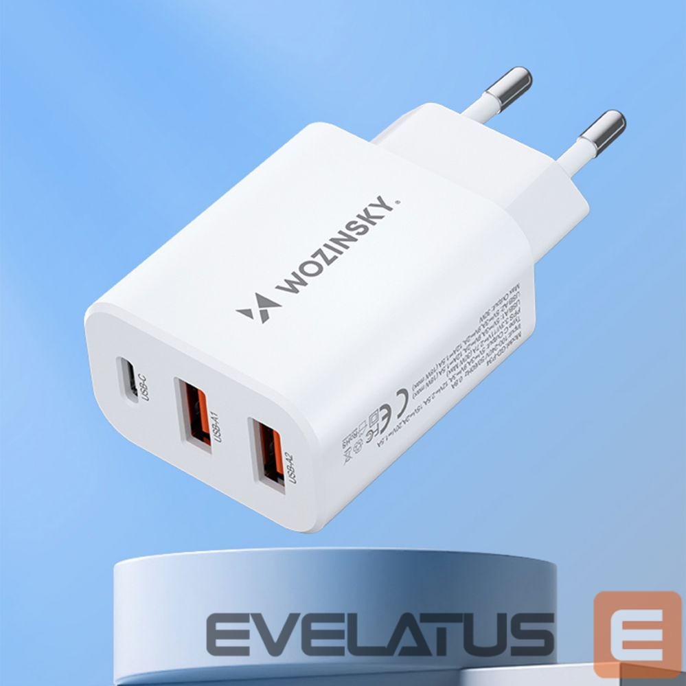 Adaptrid Wozinsky Wozinsky CWCUCW 30W USB-C / 2 x USB-A Wall Charger - White