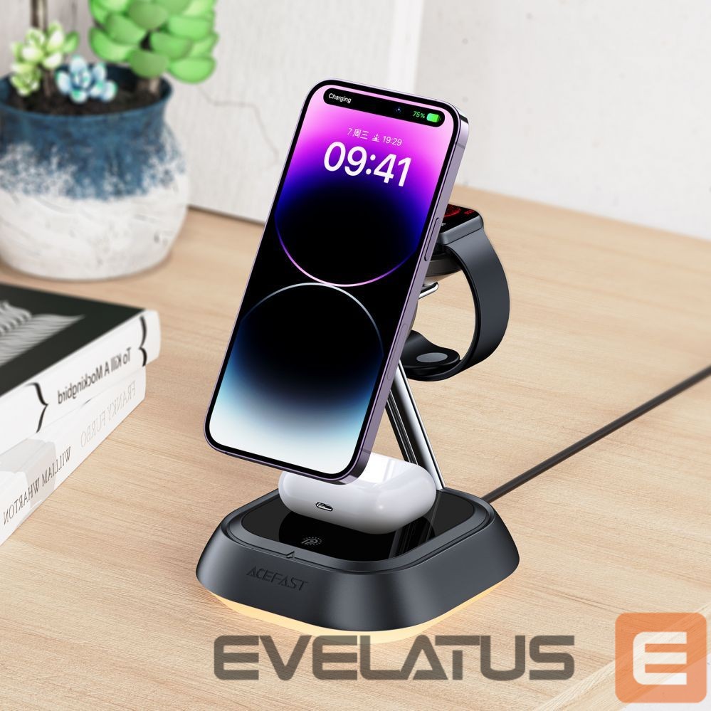 Adaptrid Acefast 3in1 Acefast E16 15W inductive charging station for phone / headphones / watch - black
