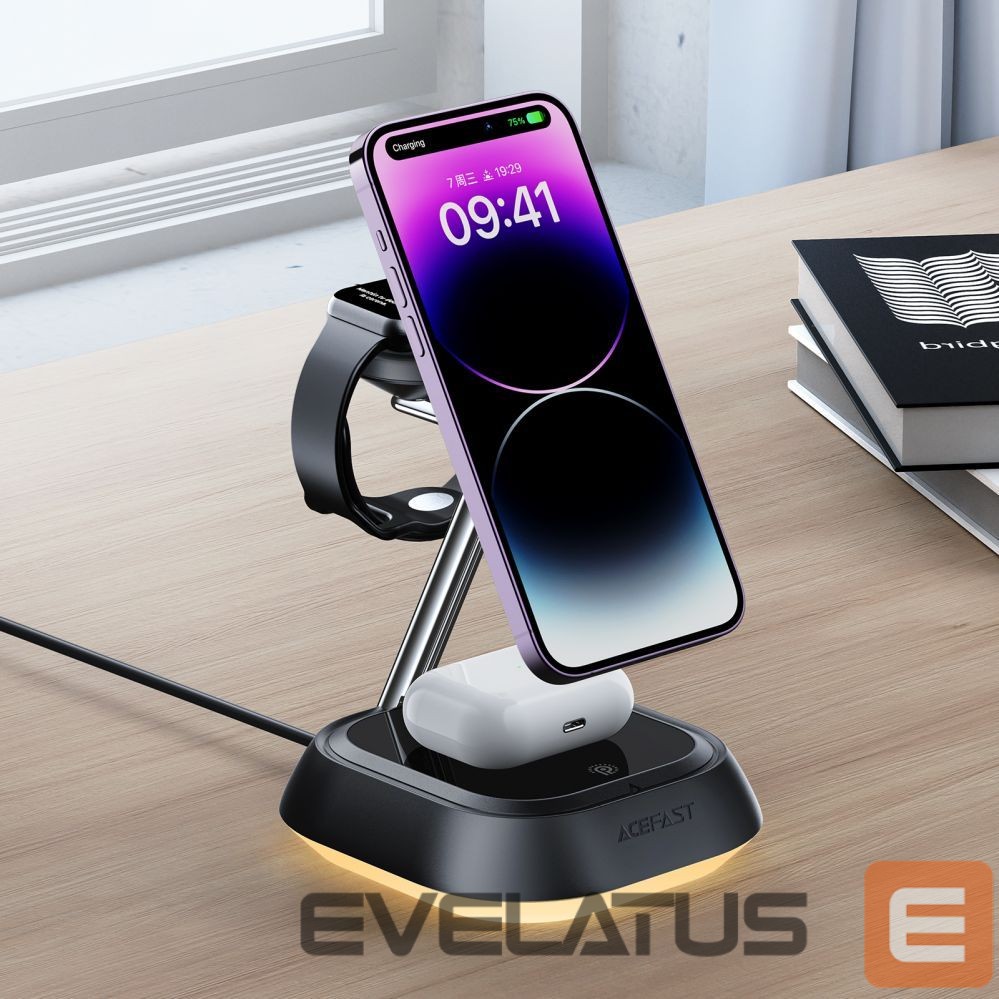 Adaptrid Acefast 3in1 Acefast E16 15W inductive charging station for phone / headphones / watch - black