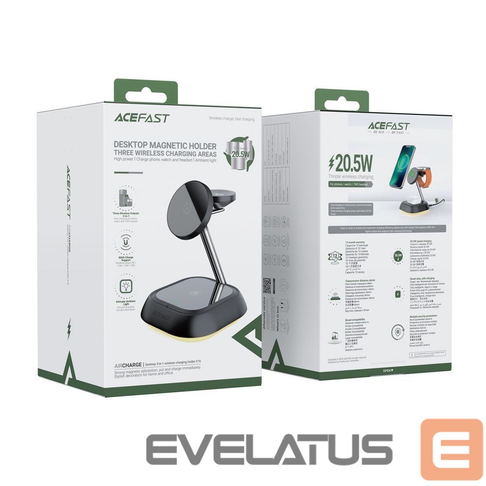 Adaptrid Acefast 3in1 Acefast E16 15W inductive charging station for phone / headphones / watch - black