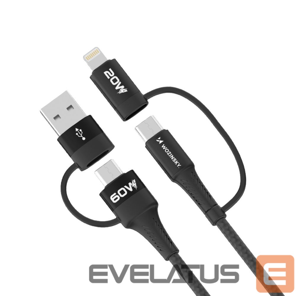 Kaabel Wozinsky Wozinsky WNBAA 4in1 cable 2x USB-C 1x USB-A 1x Lightning 60W 1 m - black