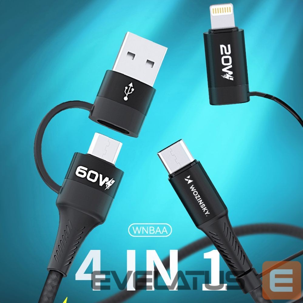Kaabel Wozinsky Wozinsky WNBAA 4in1 cable 2x USB-C 1x USB-A 1x Lightning 60W 1 m - black