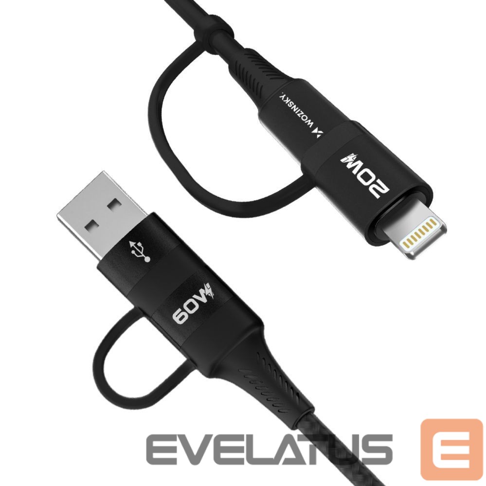Kaabel Wozinsky Wozinsky WNBAA 4in1 cable 2x USB-C 1x USB-A 1x Lightning 60W 1 m - black