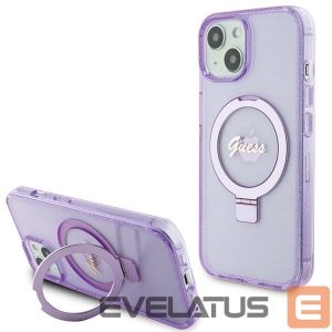 Tagakaaned Guess  Guess Ring Stand Script Glitter MagSafe case for iPhone 15 Plus / 14 Plus - purple 