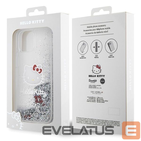 Tagakaaned Hello Kitty Hello Kitty Liquid Glitter Charms Kitty Head case for iPhone 14 - silver