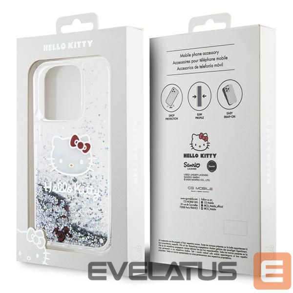 Tagakaaned Hello Kitty Hello Kitty Liquid Glitter Charms Kitty Head case for iPhone 14 Pro Max - silver