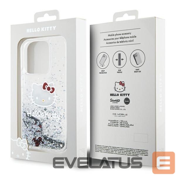 Tagakaaned Hello Kitty Hello Kitty Liquid Glitter Charms Kitty Head case for iPhone 15 Pro - silver