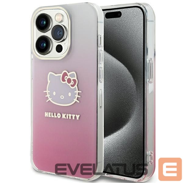 Tagakaaned Hello Kitty Hello Kitty IML Gradient Electrop Kitty Head case for iPhone 15 Pro Max - pink