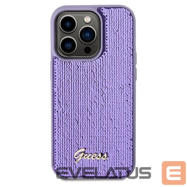 Tagakaaned Guess Guess Sequin Script Metal case for iPhone 14 Pro Max - purple