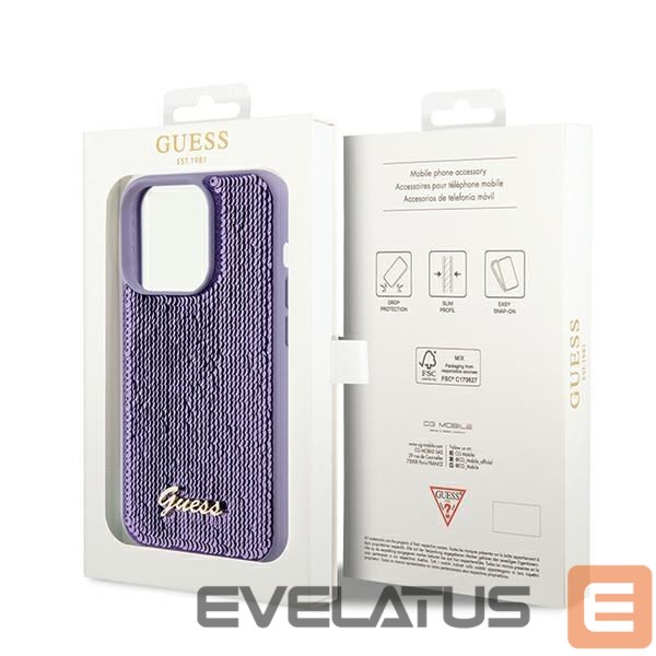 Tagakaaned Guess Guess Sequin Script Metal case for iPhone 14 Pro Max - purple