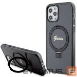 Tagakaaned Guess  Guess Ring Stand Script Glitter MagSafe case for iPhone 12/12 Pro - black 