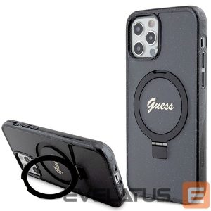 Tagakaaned Guess  Guess Ring Stand Script Glitter MagSafe case for iPhone 12/12 Pro - black 