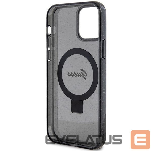 Tagakaaned Guess Guess Ring Stand Script Glitter MagSafe case for iPhone 12/12 Pro - black