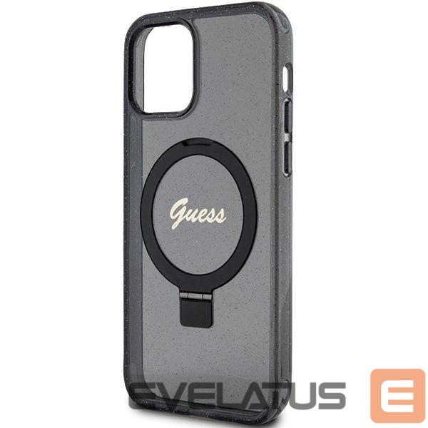Tagakaaned Guess Guess Ring Stand Script Glitter MagSafe case for iPhone 12/12 Pro - black