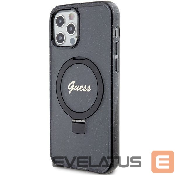 Tagakaaned Guess Guess Ring Stand Script Glitter MagSafe case for iPhone 12/12 Pro - black