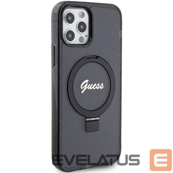 Tagakaaned Guess Guess Ring Stand Script Glitter MagSafe case for iPhone 12/12 Pro - black