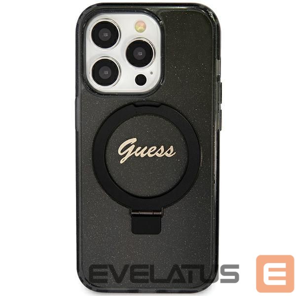 Tagakaaned Guess Guess Ring Stand Script Glitter MagSafe case for iPhone 12/12 Pro - black