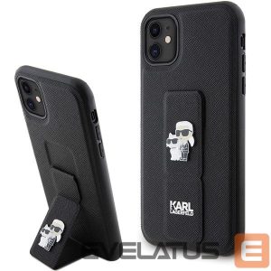 Tagakaaned Karl Lagerfeld  Karl Lagerfeld Gripstand Saffiano Karl&Choupette Pins case for iPhone 11 / Xr - black 