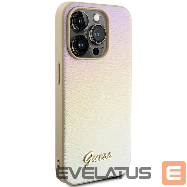 Tagakaaned Guess Guess Saffiano Iridescent Script case for iPhone 14 Pro Max - gold