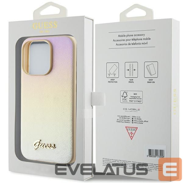 Tagakaaned Guess Guess Saffiano Iridescent Script case for iPhone 14 Pro Max - gold