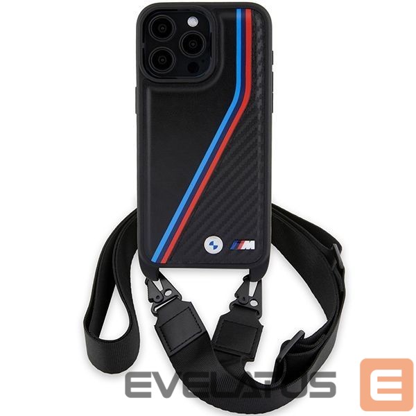 Tagakaaned BMW BMW M Edition Carbon Tricolor Lines & Strap case for iPhone 15 Pro - black
