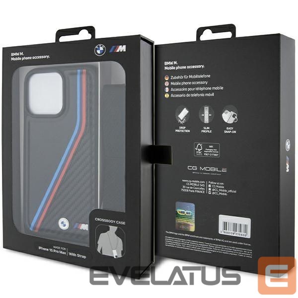 Tagakaaned BMW BMW M Edition Carbon Tricolor Lines & Strap case for iPhone 15 Pro - black