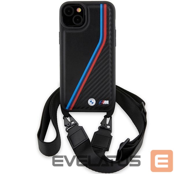 Tagakaaned BMW BMW M Edition Carbon Tricolor Lines & Strap case for iPhone 15 Plus / 14 Plus - black