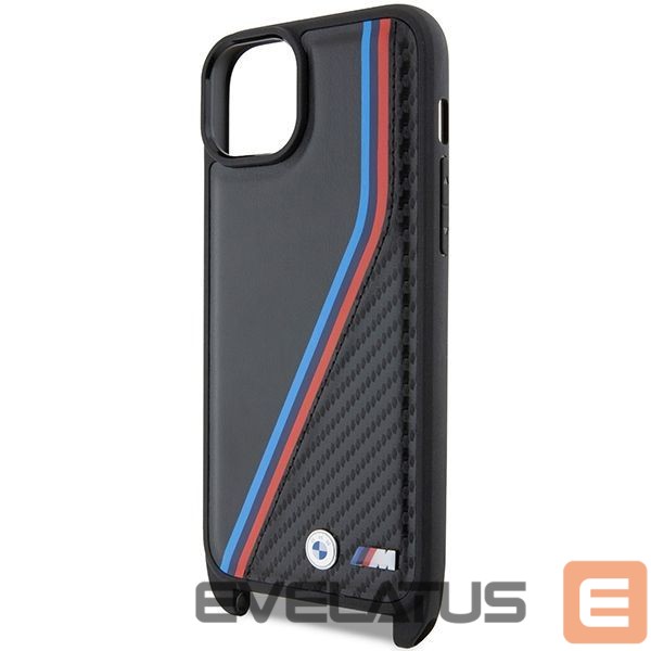 Tagakaaned BMW BMW M Edition Carbon Tricolor Lines & Strap case for iPhone 15 Plus / 14 Plus - black