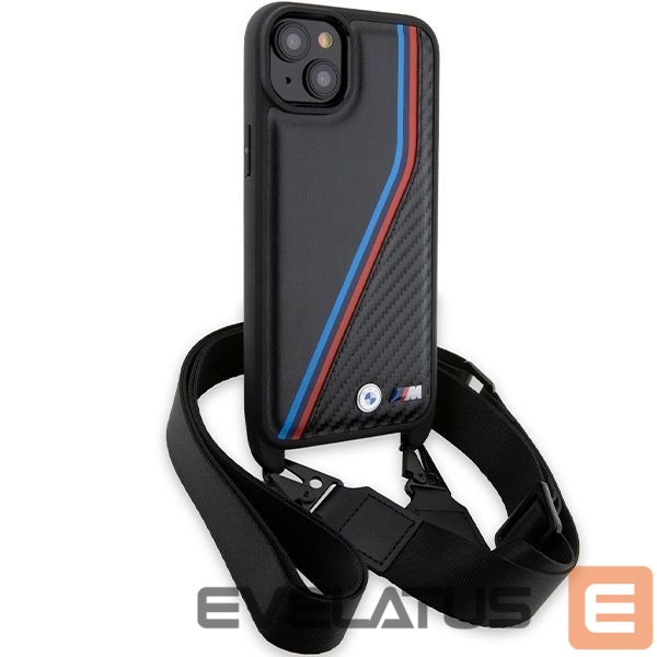 Tagakaaned BMW BMW M Edition Carbon Tricolor Lines & Strap case for iPhone 15 Plus / 14 Plus - black